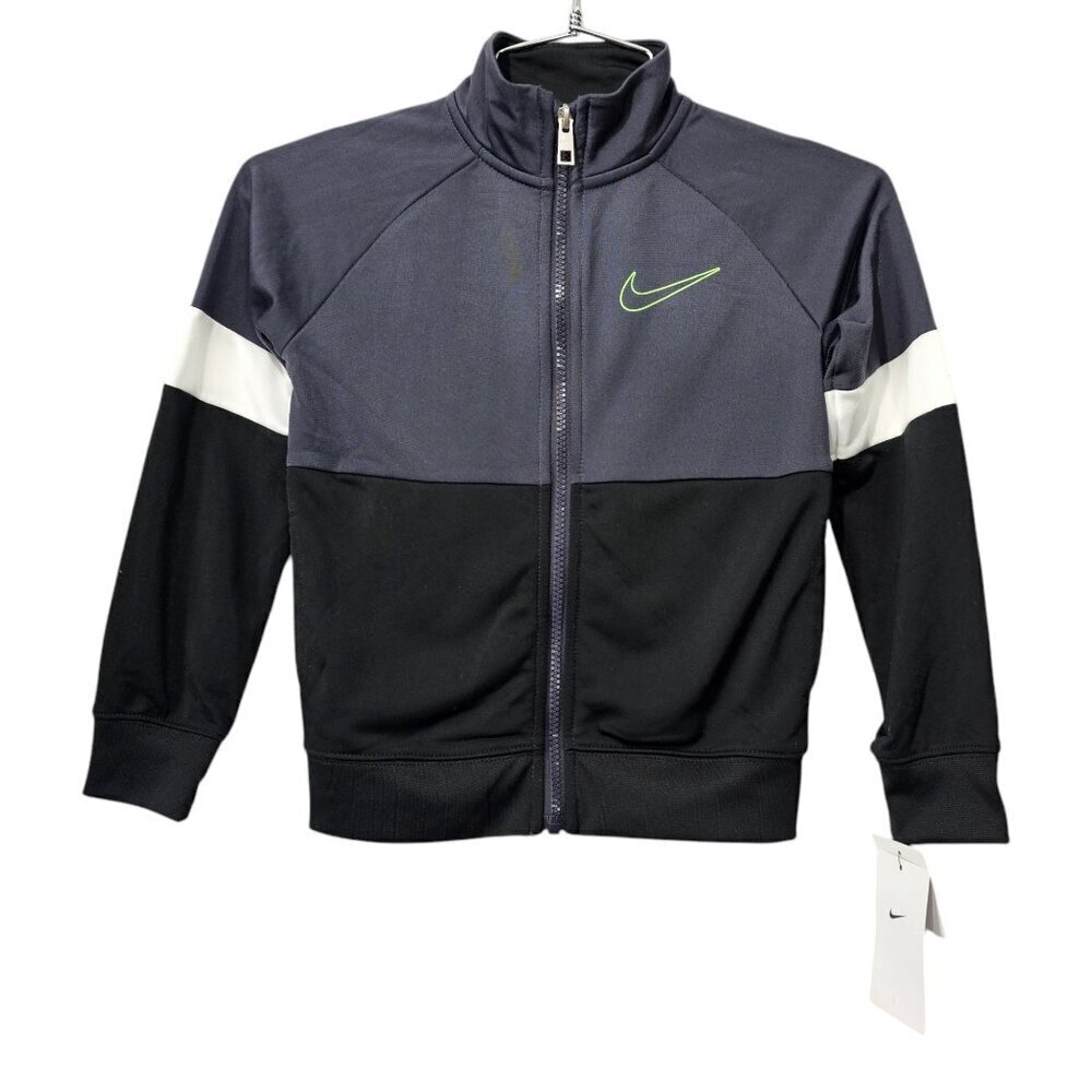 Nike Boys Front Zip Color Block Gray And Black New Track Jacket